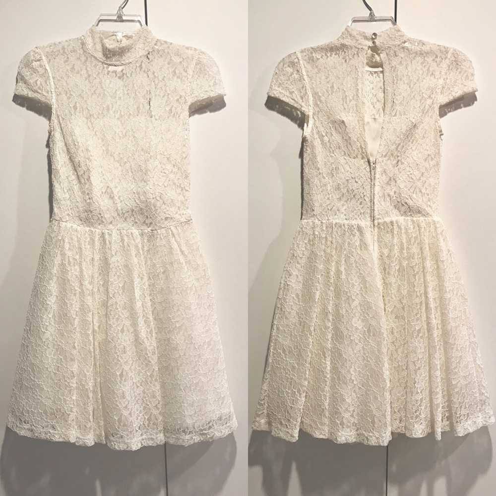 White Lace Capsleeve Dress